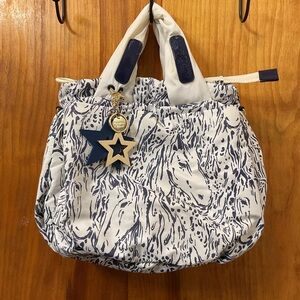 See By Chloe Navy and White Horse Print Puffy Joyrider Tote Bag